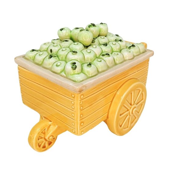 Fitz and Floyd Candy Box with Lid Fitz Omnibus Village Green Apple Annie Cart - Picture 1 of 10